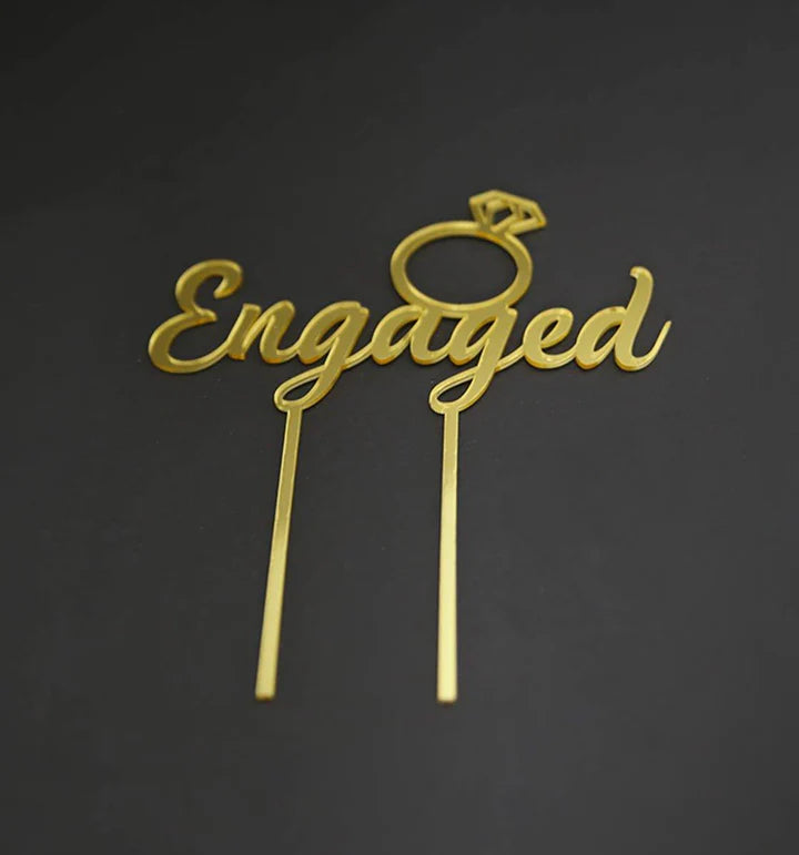 Gold Engaged Acrylic Cake Topper for Engagement Cakes