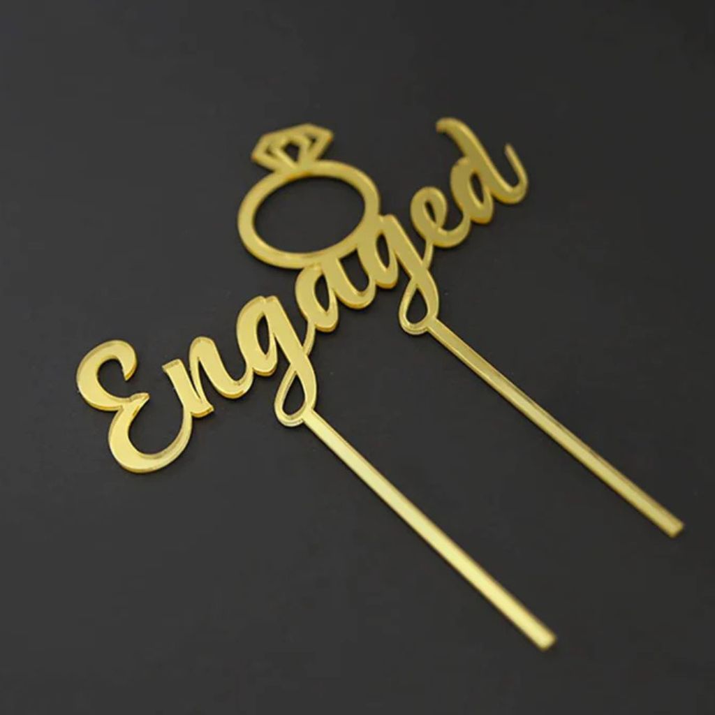 Gold Engaged Acrylic Cake Topper for Engagement Cakes